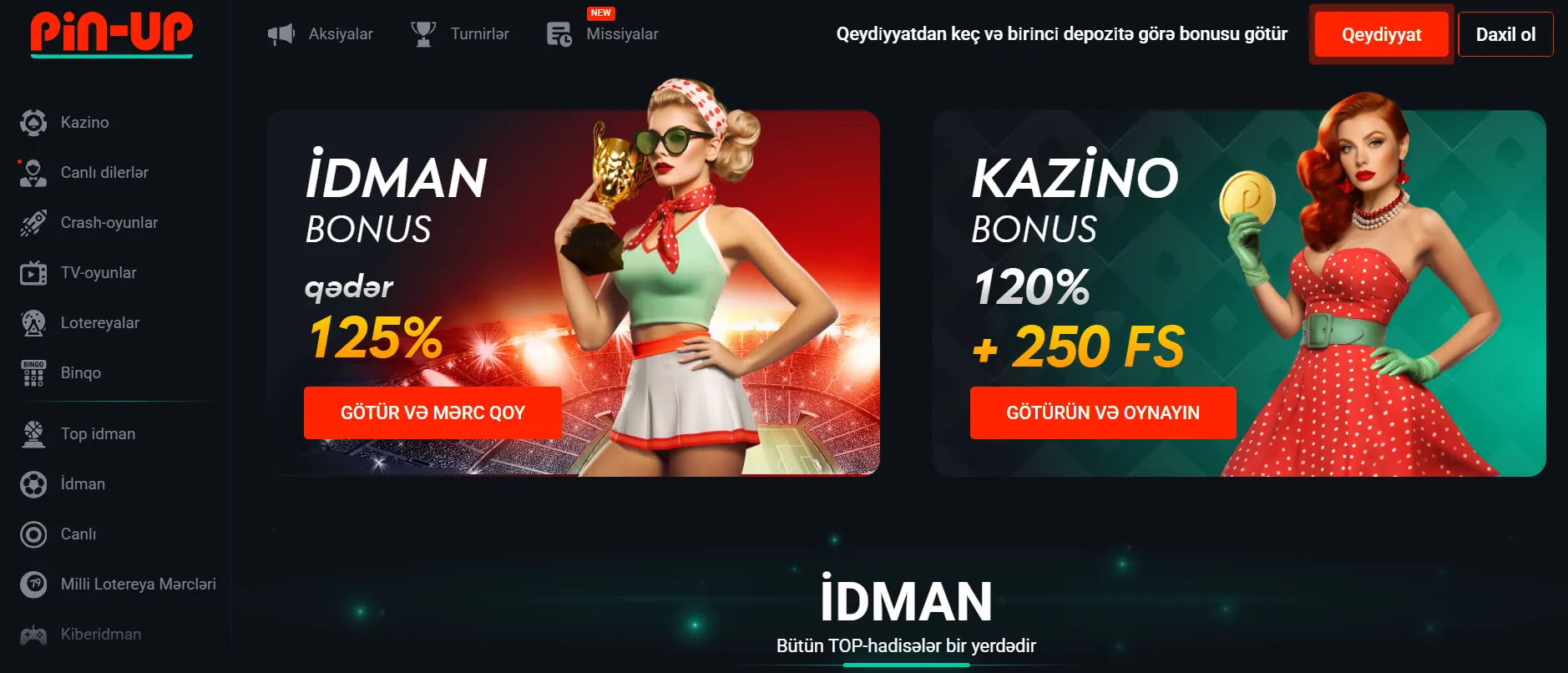 Pin Up AZ — idman mərci bölməsi və yüksəldilmiş əmsallar